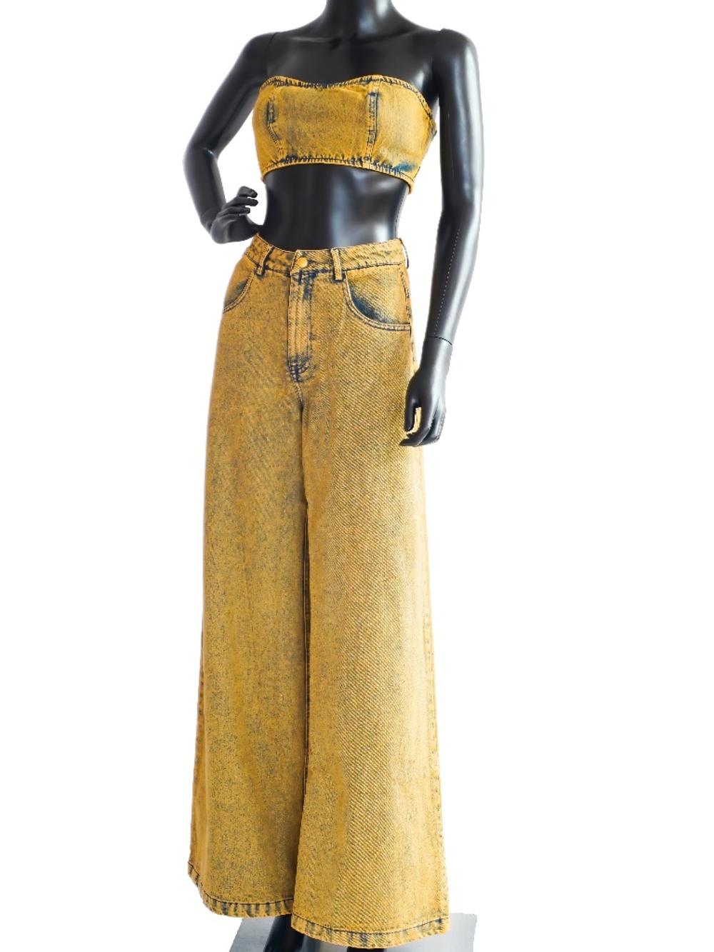 Free Form Denim Wash Pant Set